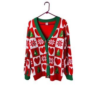 Holiday Time Womens Christmas Knit Long Sleeve Cardigan Sweater Size S 4-6